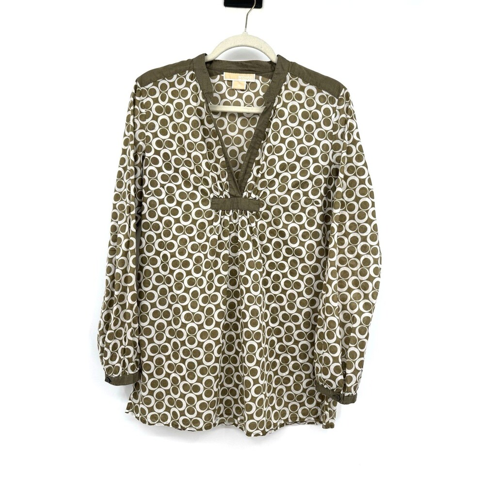 Michael Kors Signature Tunic Medium Olive Green V-Neck Casual Vacation Designer